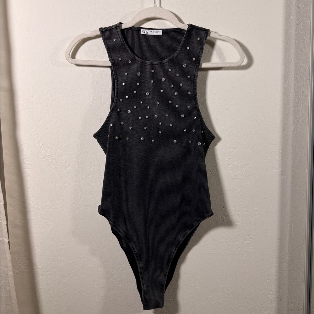 Zara washed effect embellished bodysuit